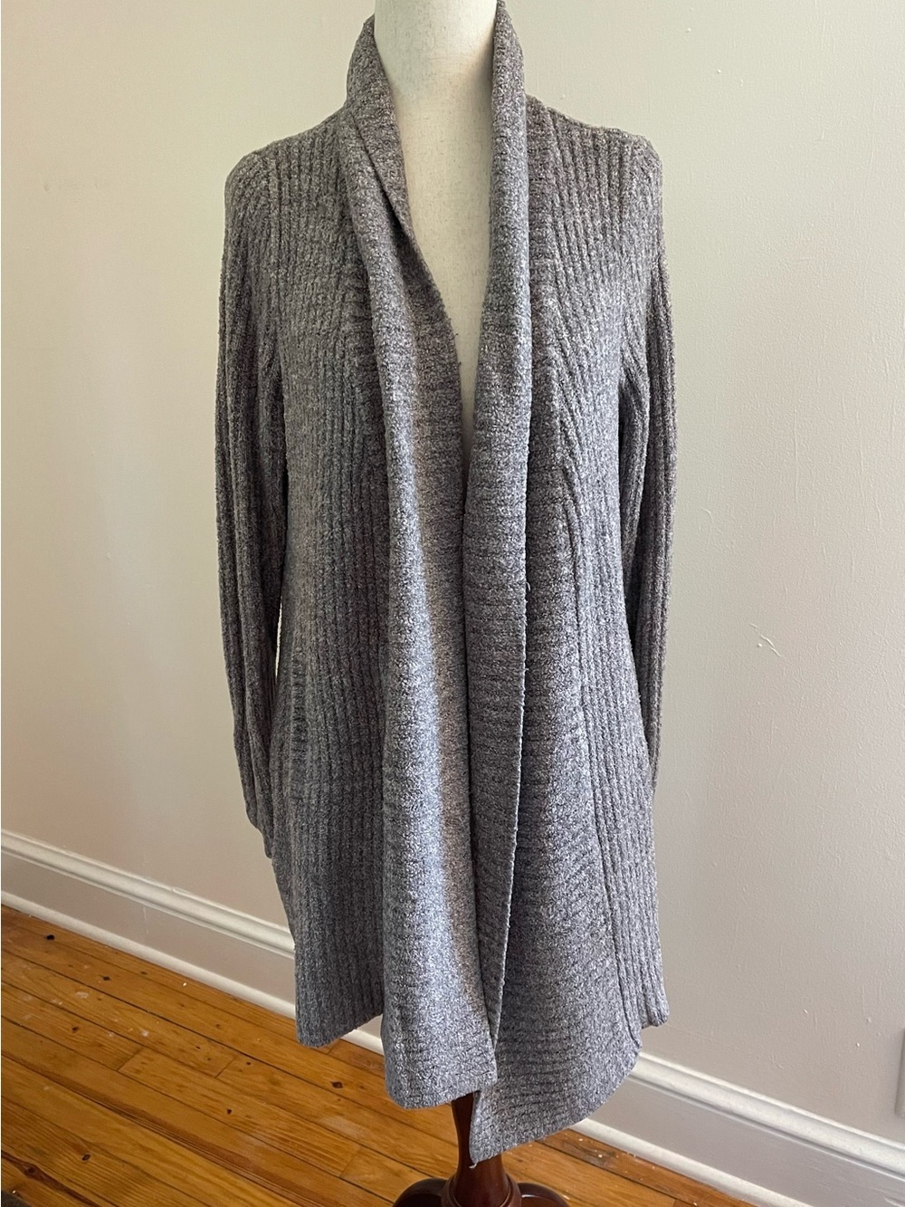 Barefoot Dreams Cozychic Lite Ribbed Shawl Collar Cardigan Gray Small